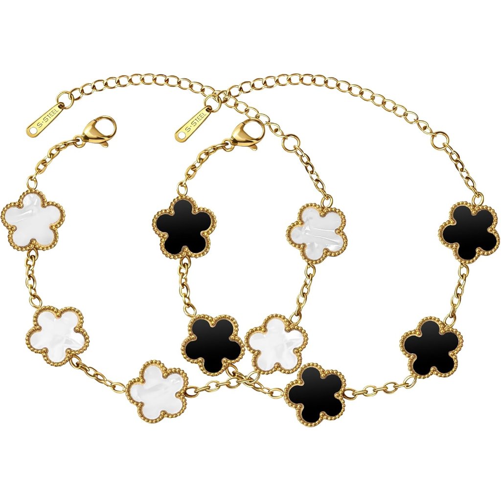 Clover Bracelet For Women 18k Gold Lucky Four Leaf Clover Flower Bracelets Link
